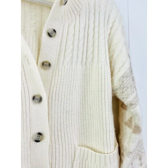 Hem & Thread Ivory Super Soft Knitted Aztec Cardigan Boho Southwestern Sweater S - Picture 5 of 8
